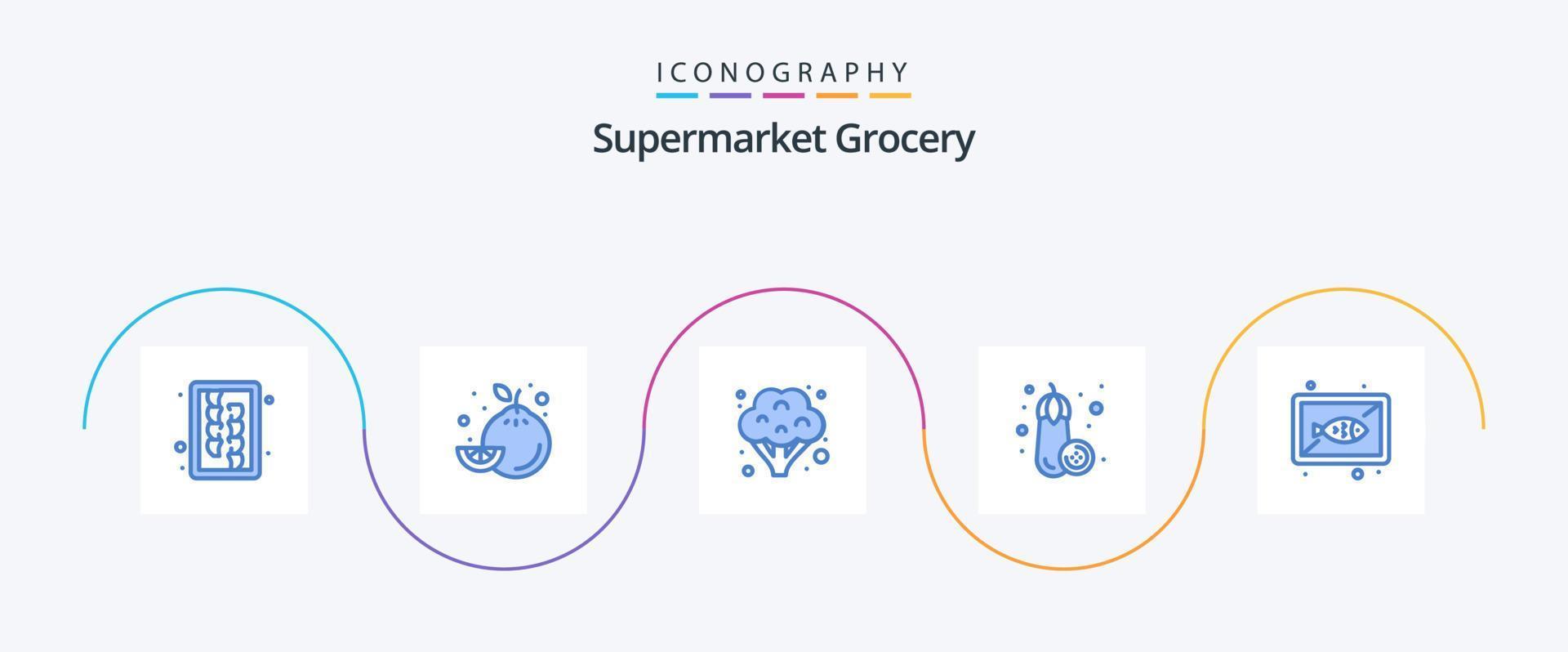 Lebensmittelgeschäft blau 5 Icon Pack inklusive Koch. Planke. Essen. Meeresfrüchte. Gemüse vektor
