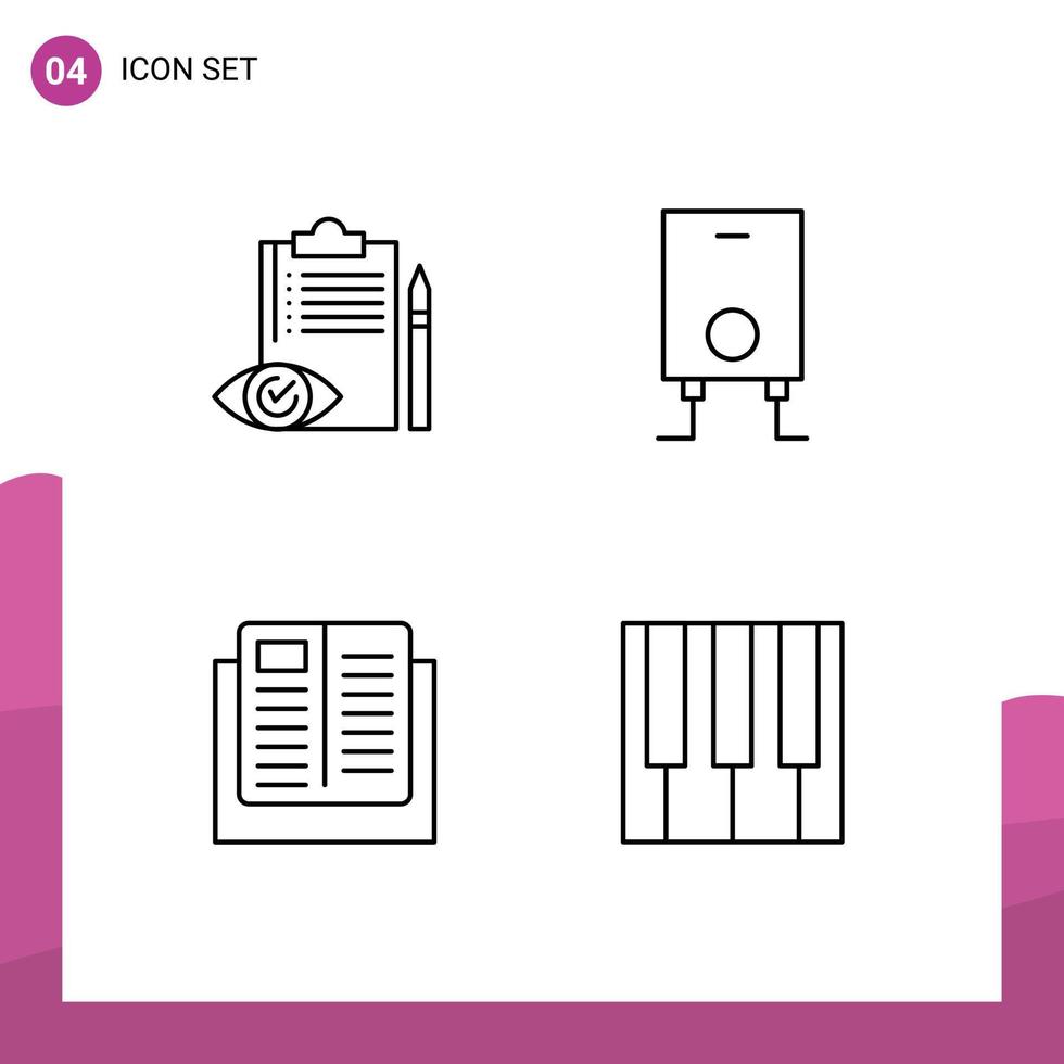 Packung mit 4 modernen Zeichen und Symbolen in flachen Farben für Web-Printmedien wie Qualitätskontrolle, Bildung, Kontrolle, Heizung, Lernen, editierbare Vektordesign-Elemente vektor