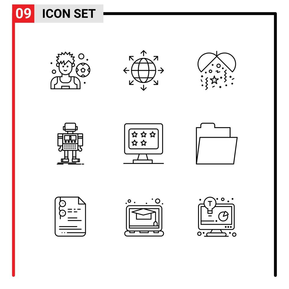 Stock Vector Icon Pack mit 9 Zeilen Zeichen und Symbolen für Rate Business Night Technology Roboter editierbare Vektordesign-Elemente