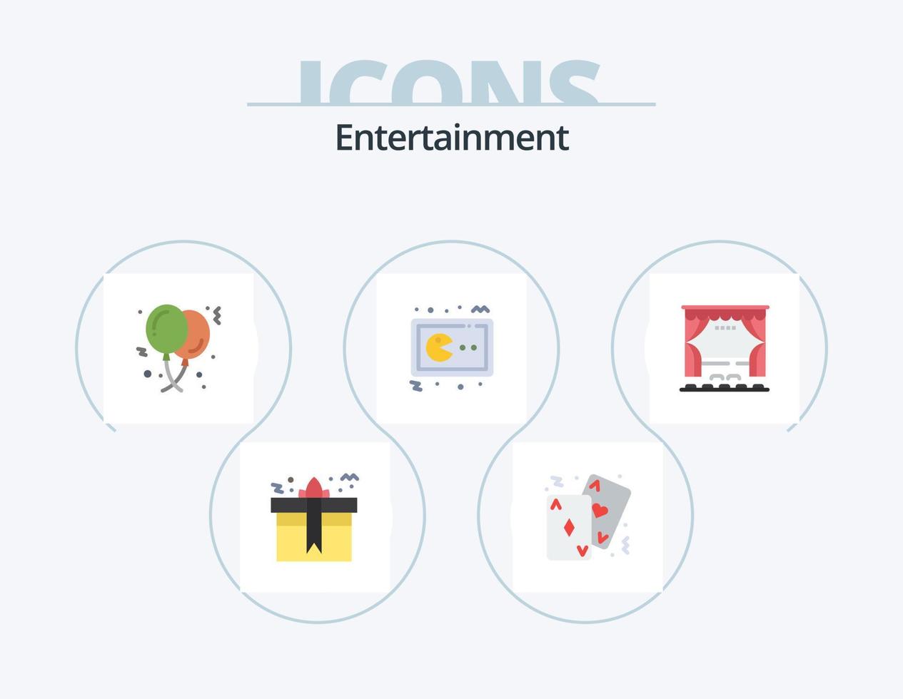 Entertainment Flat Icon Pack 5 Icon-Design. Spielen. Pac-Mann. Kasino. Geburtstag. Party vektor