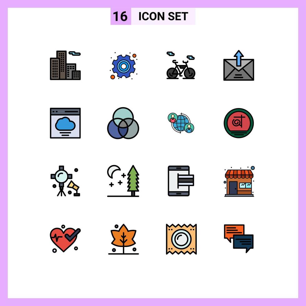 16 universell platt Färg fylld rader uppsättning för webb och mobil tillämpningar gränssnitt moln transport skickade e-post redigerbar kreativ vektor design element
