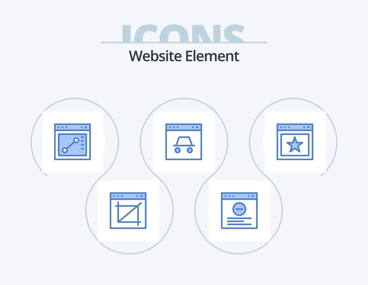 Website-Element blau Icon Pack 5 Icon-Design. Lesezeichen. Webseite. Browser. Sicherheit. Buchseite vektor