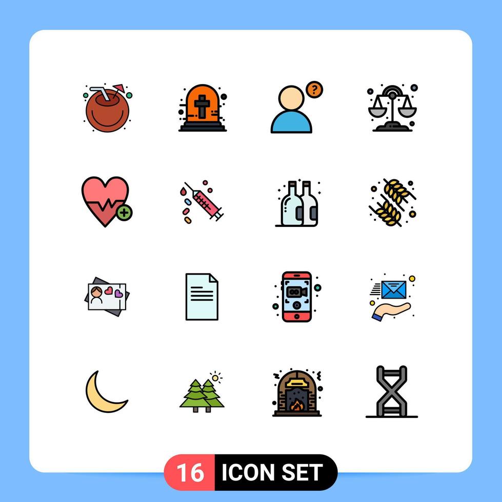 mobile schnittstelle flache farbe gefüllte linie satz von 16 piktogrammen von injektionsschlag anonymer herzschlag wissenschaft editierbare kreative vektordesignelemente vektor