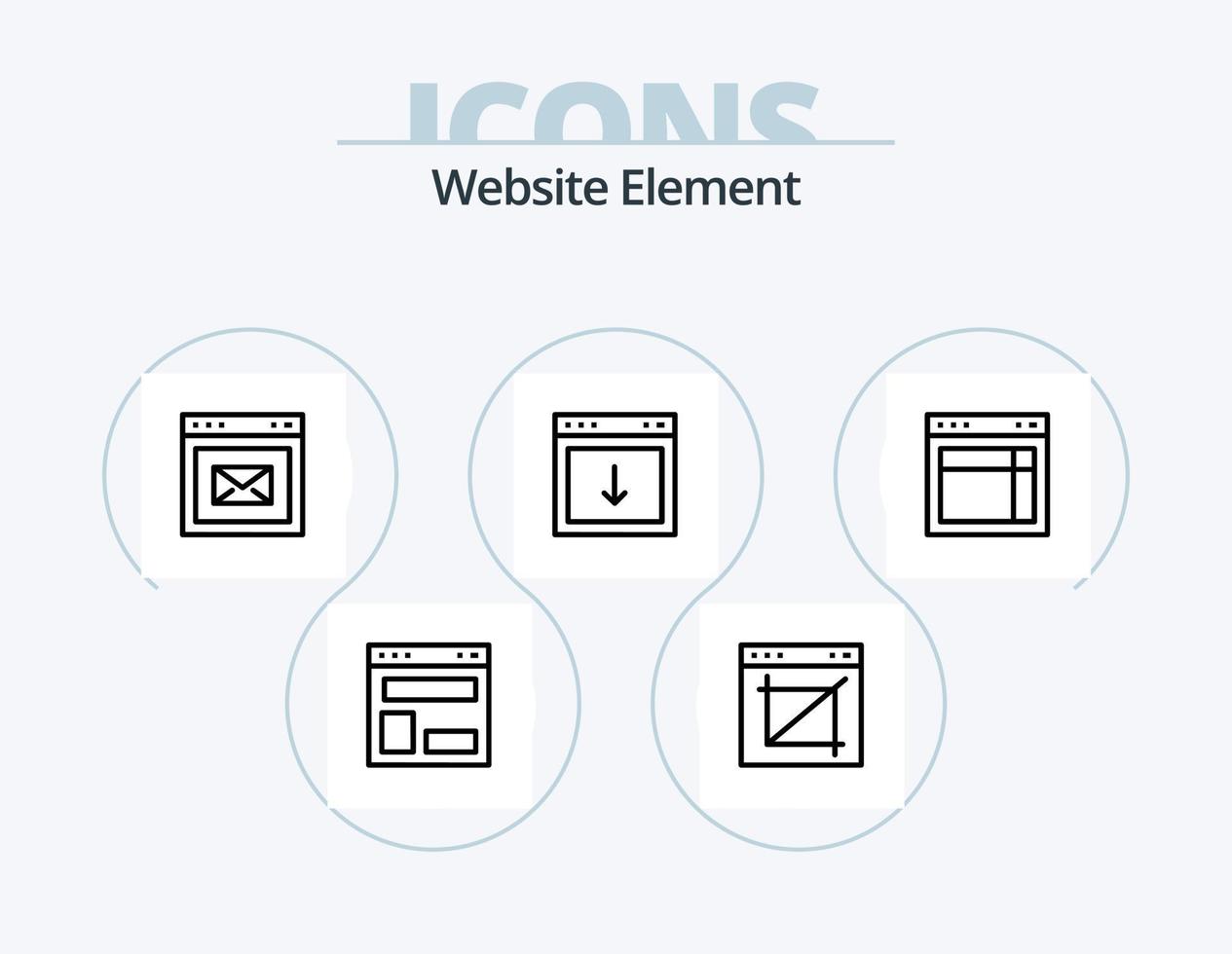 Website-Elementzeilen-Icon-Pack 5-Icon-Design. Geschäft. Rechts. stoppen. Browser. Webseite vektor