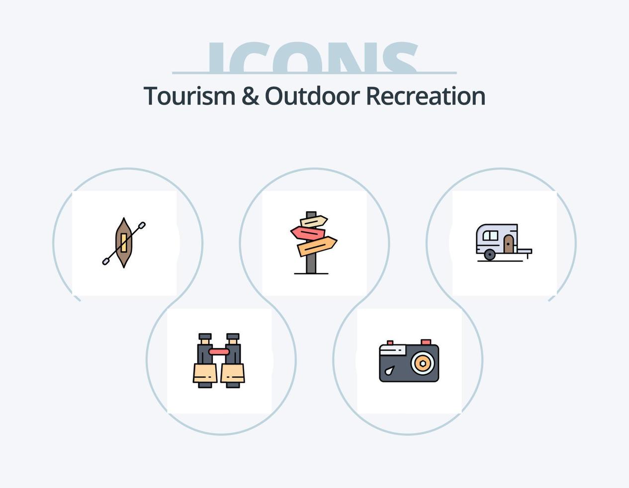 Tourismus- und Outdoor-Erholungslinie gefüllt Icon Pack 5 Icon Design. Natur. Tanne. Seil. Zimmer. Hotel vektor