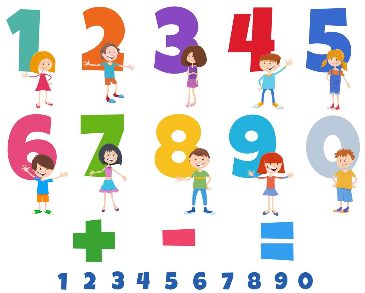 Bildungsnummern mit glücklichen Kindercharakteren vektor