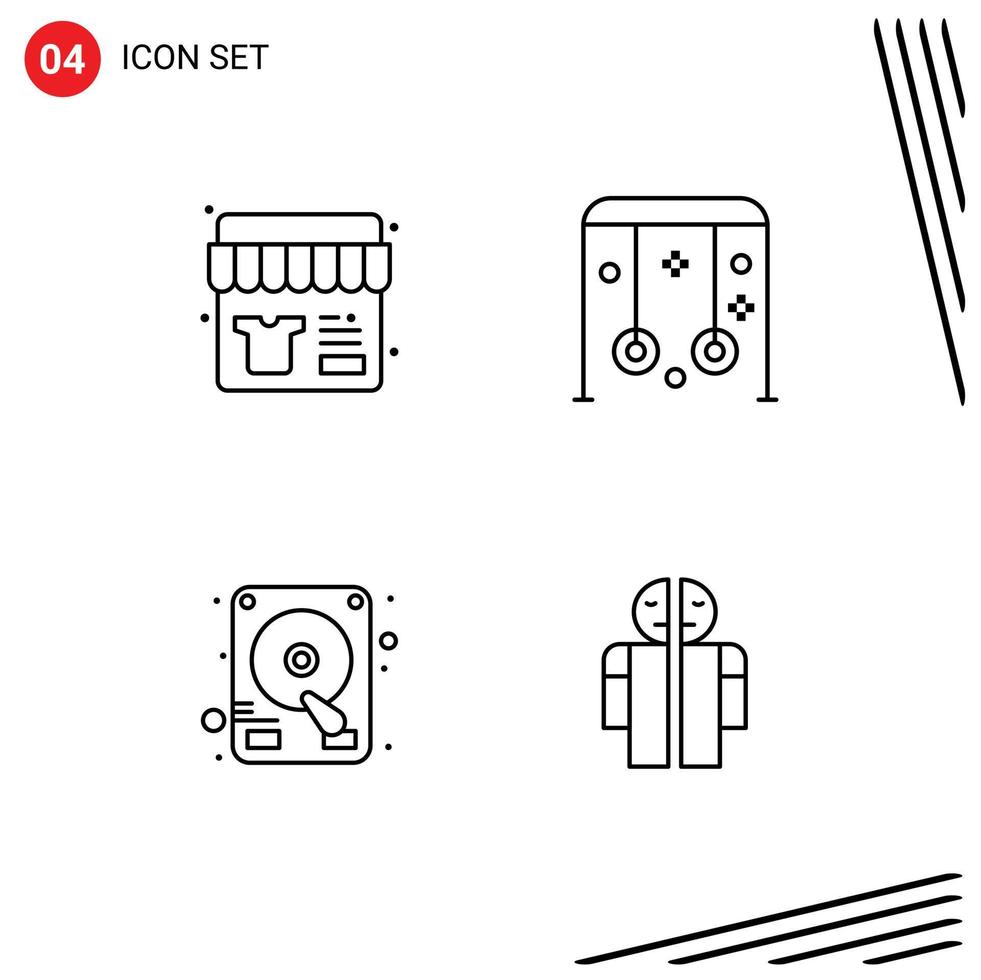 universelle Symbolsymbole Gruppe von 4 modernen Fillline-Flachfarben des Verkaufsdiskettenspeichers Sportfestplatte editierbare Vektordesign-Elemente vektor