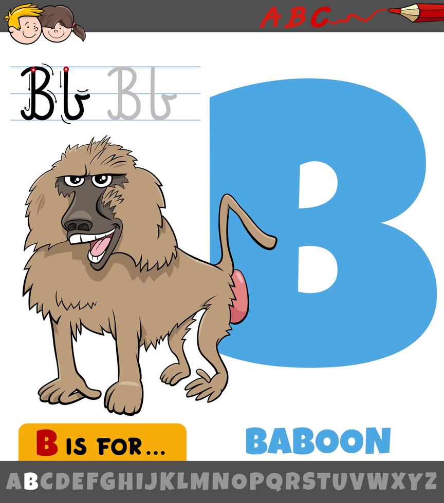 bokstaven b kalkylblad med tecknad babian djur vektor