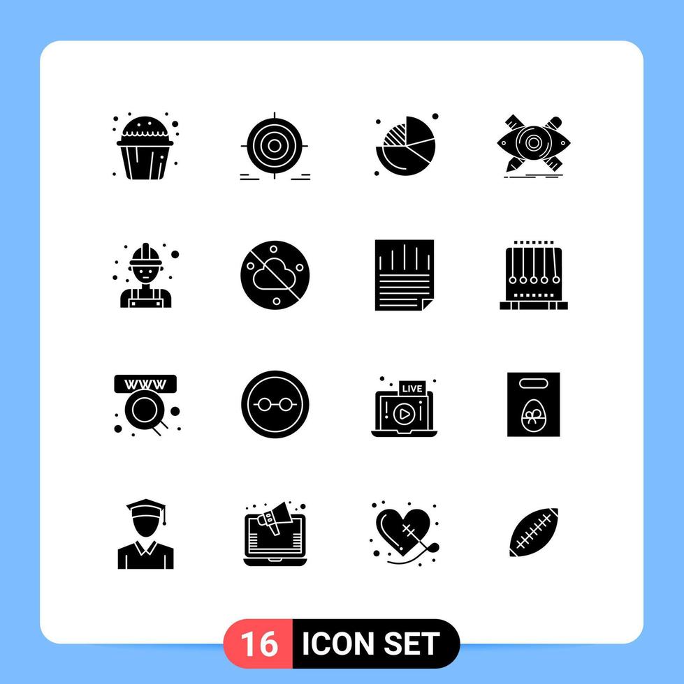 Gruppe von 16 soliden Glyphen Zeichen und Symbole für Werkzeuge Illustration objektive Designer Torte editierbare Vektordesign-Elemente vektor