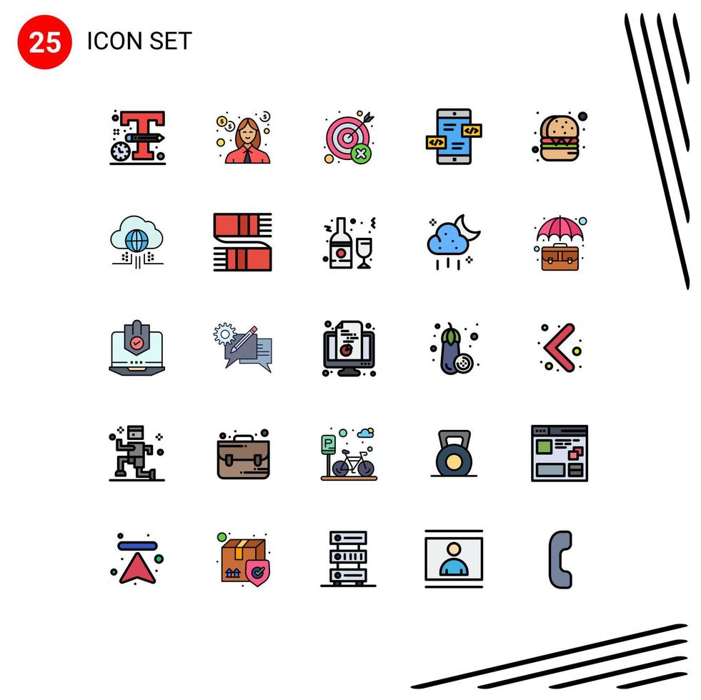 piktogram uppsättning av 25 enkel fylld linje platt färger av mobil pilar lärare app utveckling mål redigerbar vektor design element