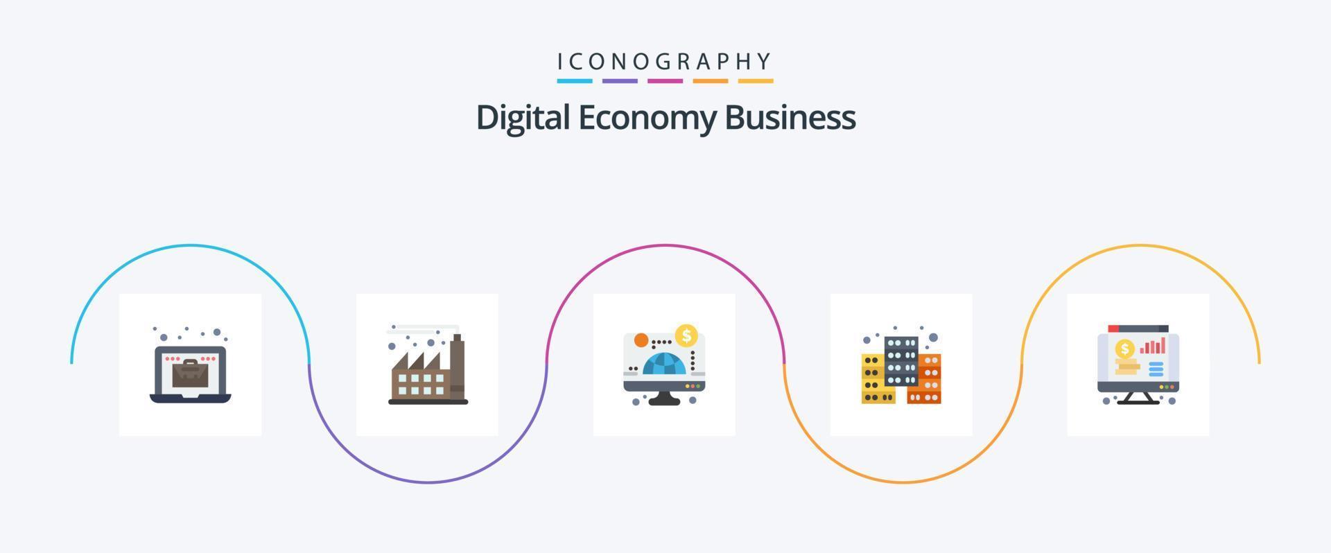 Digital Economy Business Flat 5 Icon Pack inklusive Diagramm. online. online. Dollar. Wirtschaft vektor