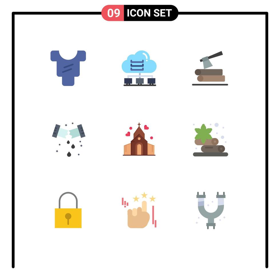uppsättning av 9 modern ui ikoner symboler tecken för kärlek VVS yxa rörmokare läcka redigerbar vektor design element