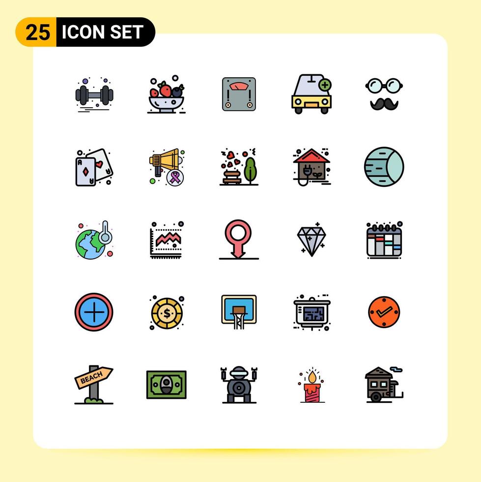 25 universell fylld linje platt färger uppsättning för webb och mobil tillämpningar far fordon skala plus bil redigerbar vektor design element