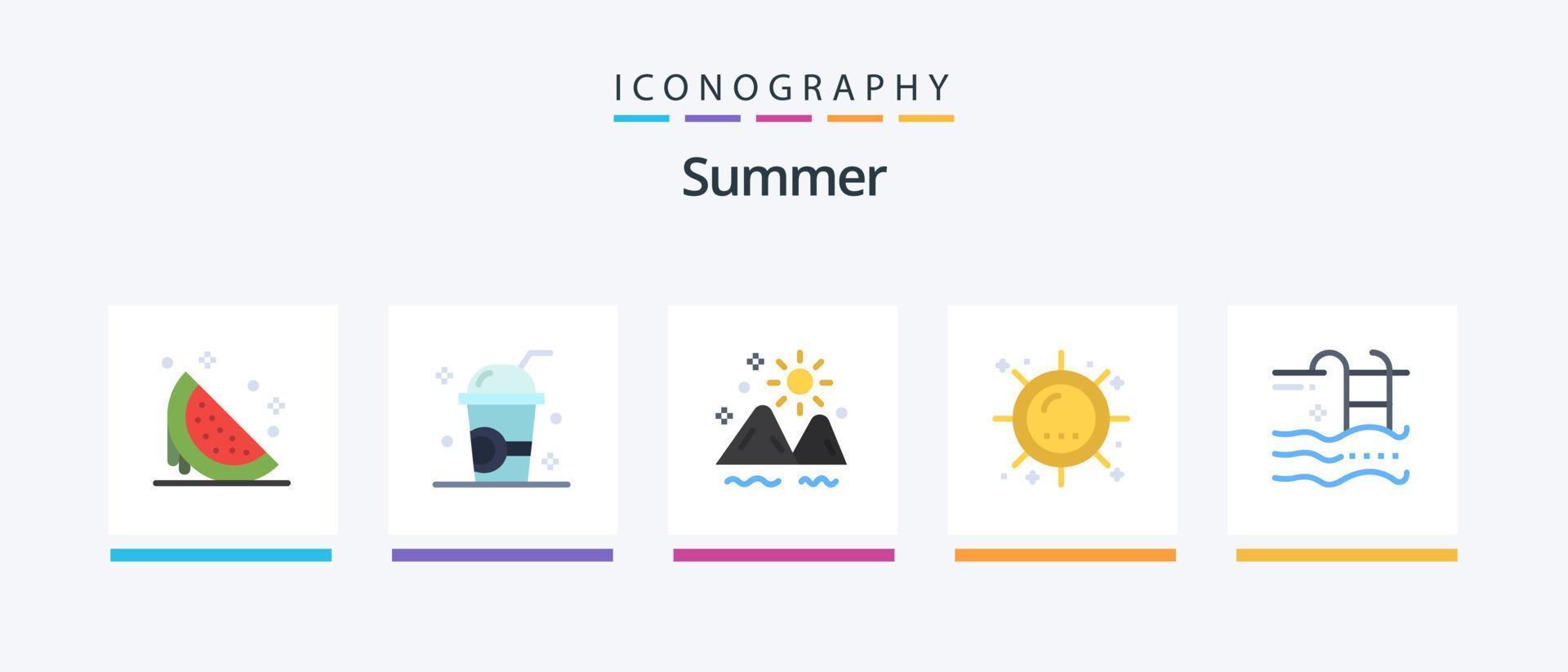 sommar platt 5 ikon packa Inklusive Sol. värme. milkshake. sommar. utomhus. kreativ ikoner design vektor