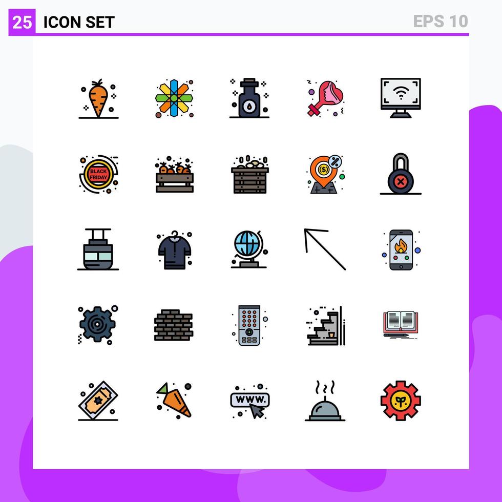 piktogram uppsättning av 25 enkel fylld linje platt färger av multimedia fira aromaterapi kvinnor kön redigerbar vektor design element