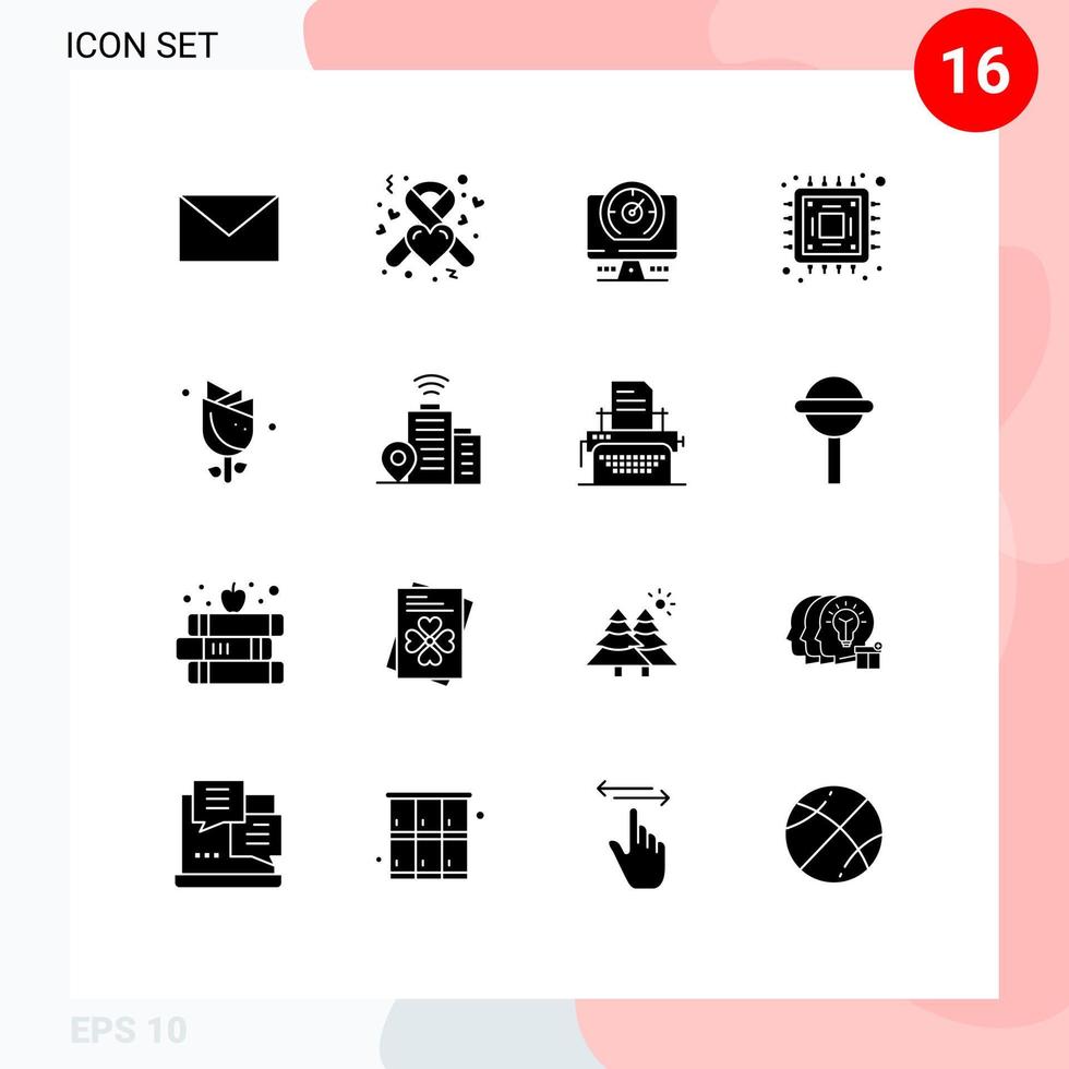 satz von 16 kommerziellen soliden glyphenpaketen für feiertage, ostern, computerblume, hardware, editierbare vektordesignelemente vektor