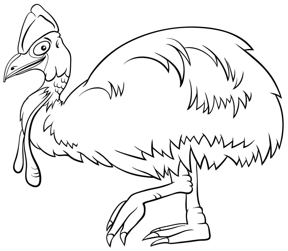 Kasuar Vogel Tier Charakter Cartoon Malbuch Seite vektor