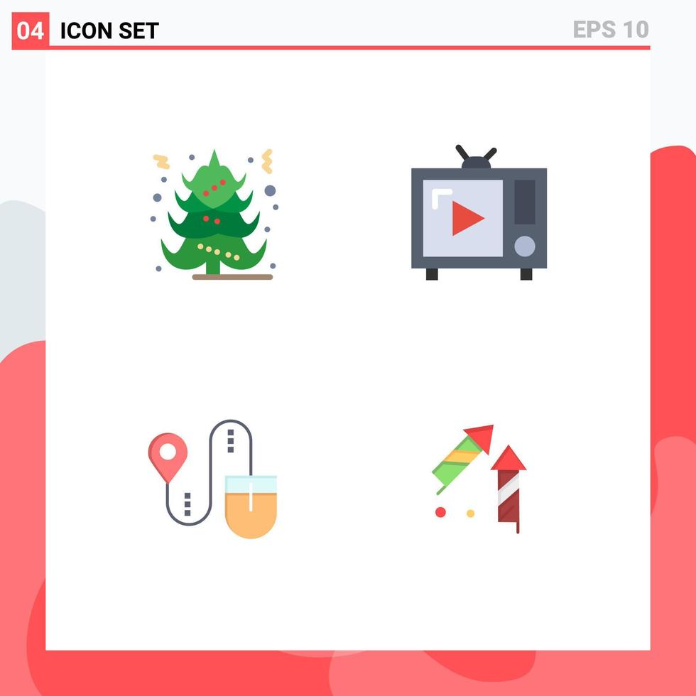 Stock Vektor Icon Pack mit 4 Zeilenzeichen und Symbolen für Weihnachtsstandort Antenne tv tv set Computer editierbare Vektordesign-Elemente