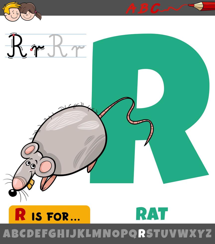 Buchstabe r Arbeitsblatt mit Cartoon-Ratte vektor