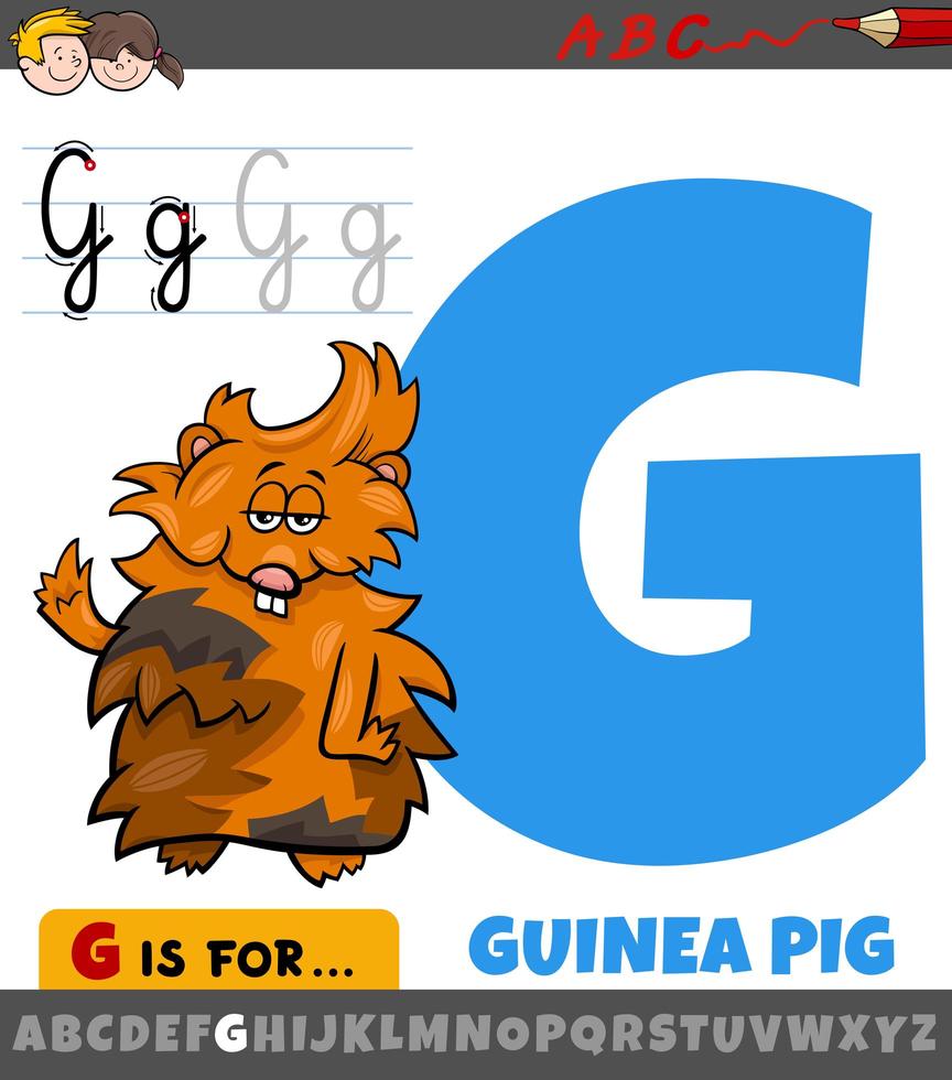 Buchstabe g Arbeitsblatt mit Cartoon Meerschweinchen vektor