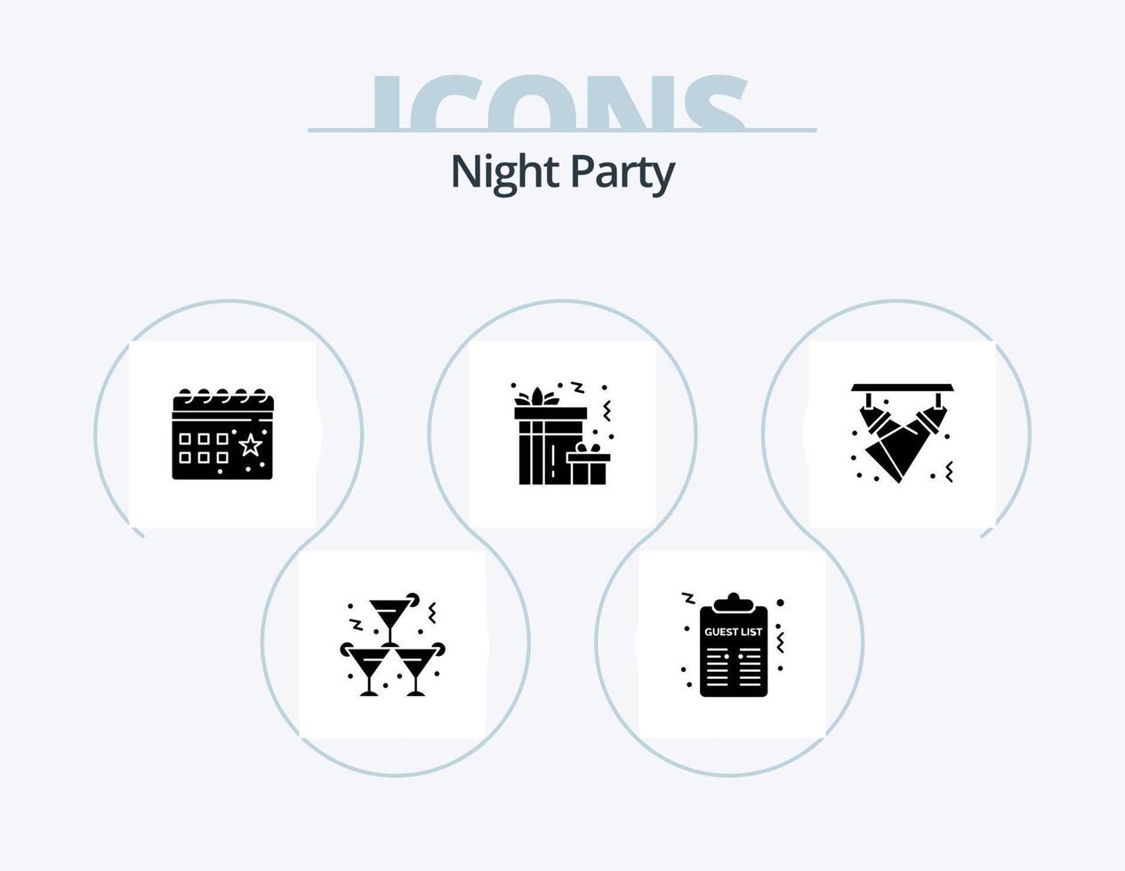 natt fest glyf ikon packa 5 ikon design. firande. natt. kalender. firande. fest vektor