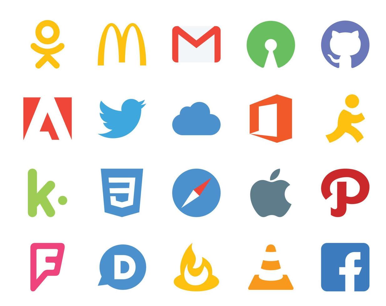 20 Social-Media-Icon-Packs, einschließlich Apple Safari, Twitter, CSS-Ziel vektor