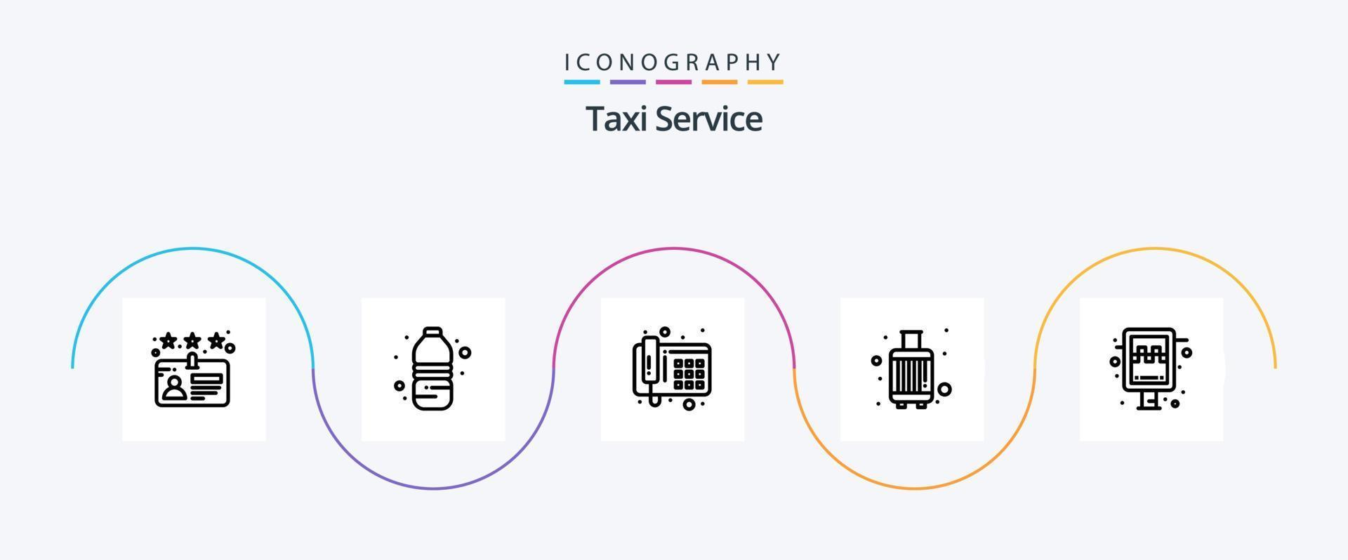 taxi service linje 5 ikon packa Inklusive station. styrelse. telefon. resa. bagage vektor