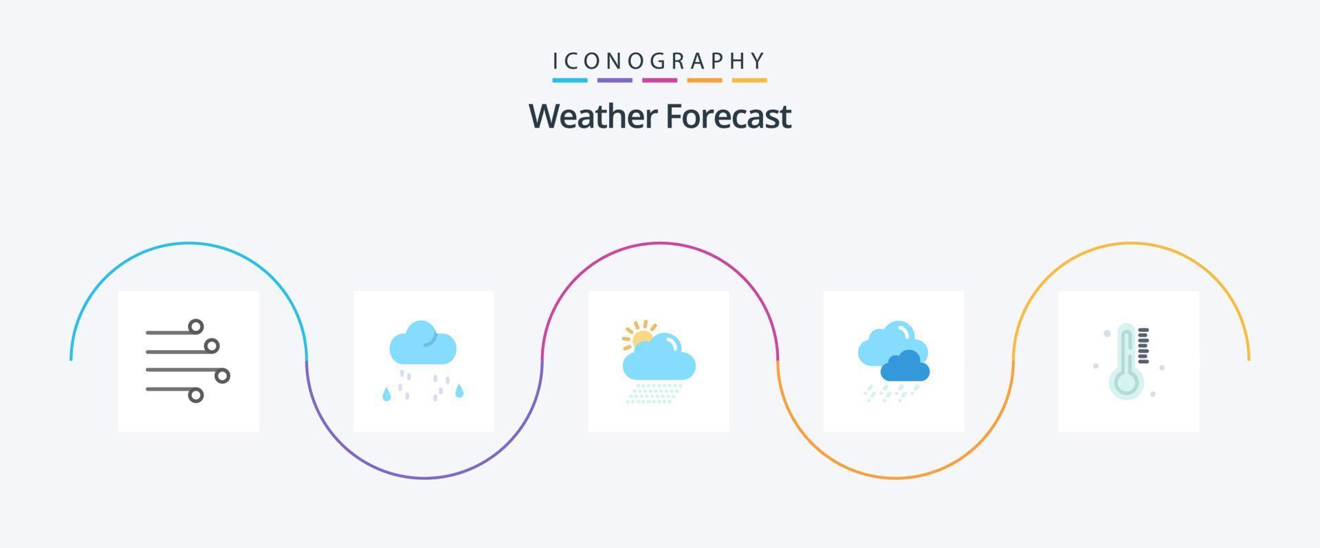 Wetter Flat 5 Icon Pack inklusive Temperatur. Wolke. Regen. Wetter. Sonne vektor