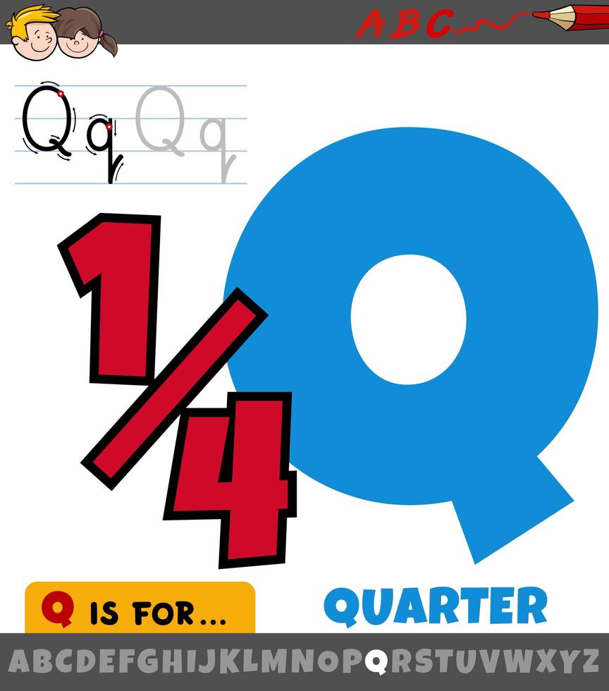Buchstabe q aus dem Alphabet mit Viertelsymbol vektor
