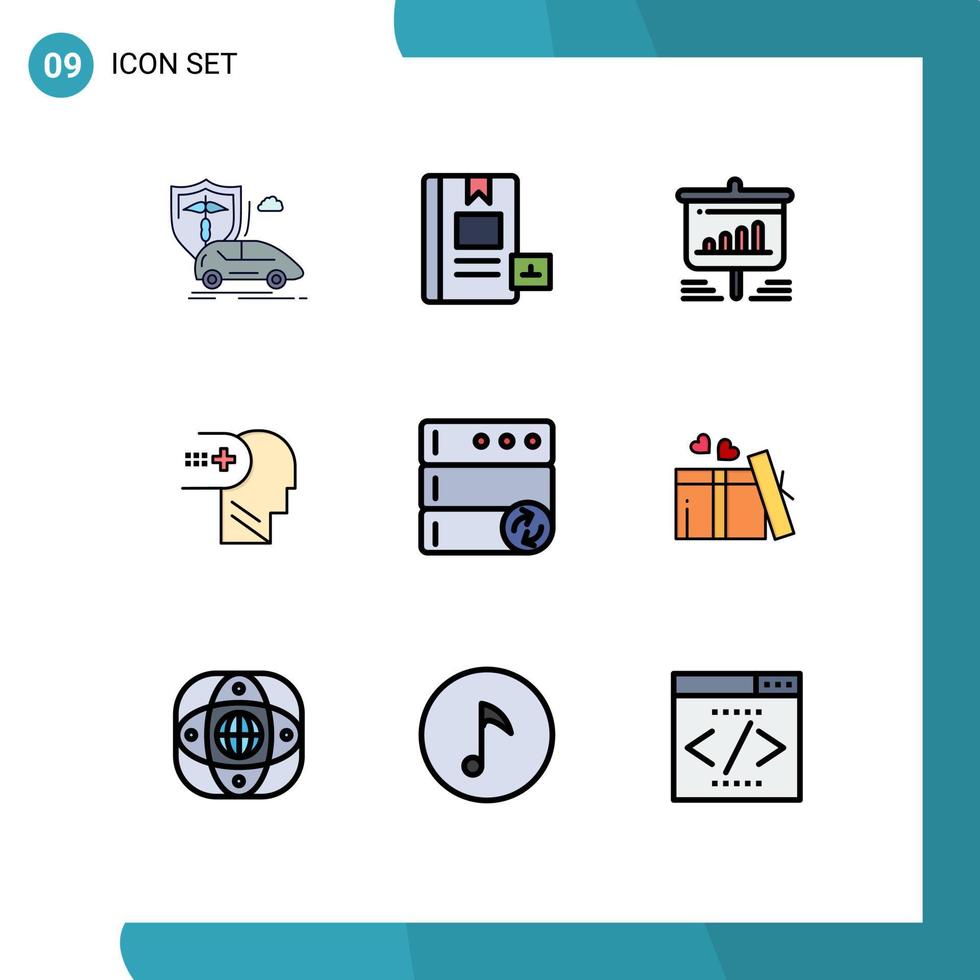 9 universelle gefüllte flache Farbzeichen Symbole für editierbare Vektordesign-Elemente des medizinischen Gesundheitswissens Geschäftsdiagramms vektor