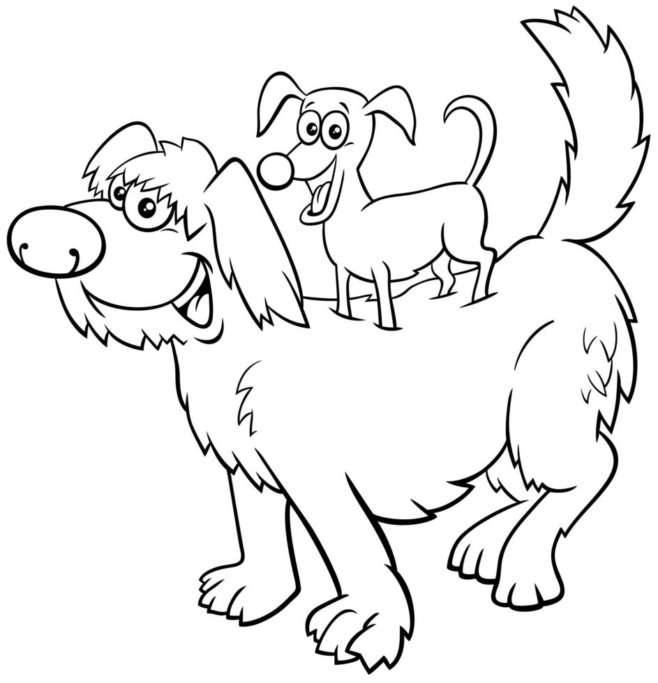 Cartoon verspielte Hunde lustige Tierfiguren Malbuch Seite vektor