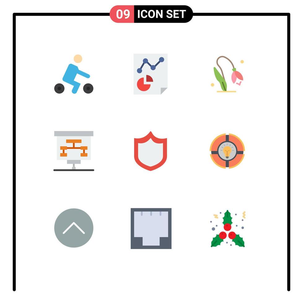 Benutzeroberflächenpaket mit 9 flachen Grundfarben von Schutzstatistiken Blumenpräsentationsdiagramm editierbare Vektordesignelemente vektor