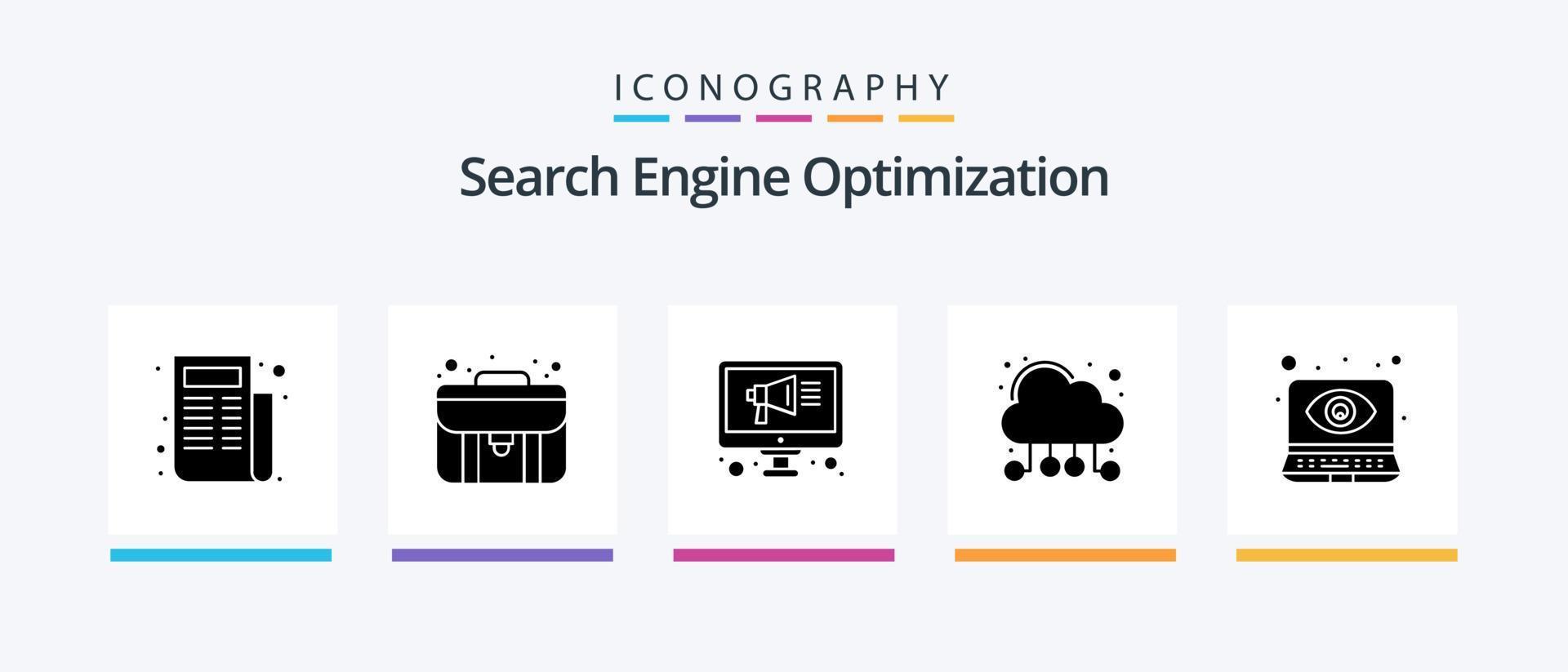 SEO Glyph 5 Icon Pack inklusive . überwachendes Auge. Digital. Überwachung. Rechnen. kreatives Symboldesign vektor