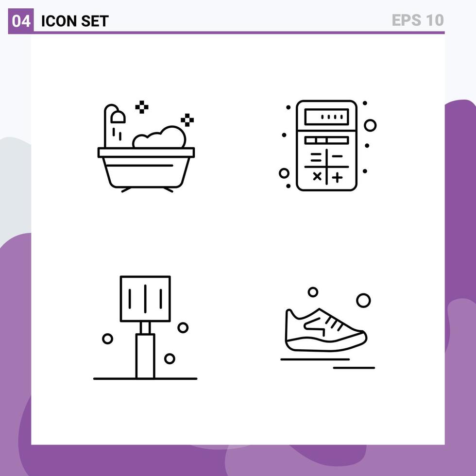 4 användare gränssnitt linje packa av modern tecken och symboler av badrum snabb mat Lägg till kalkylator kök redigerbar vektor design element