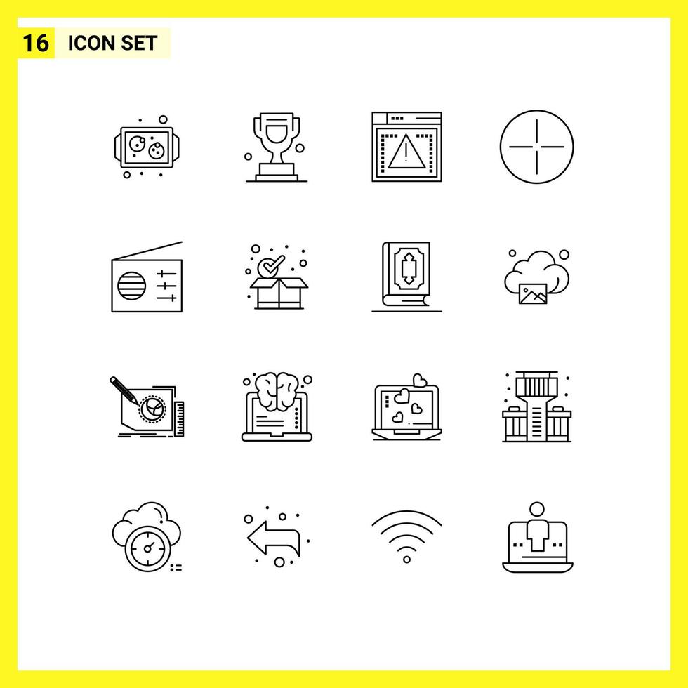moderner Satz von 16 Umrissen Piktogramm von Signalmediendateisymbolen alten editierbaren Vektordesignelementen vektor