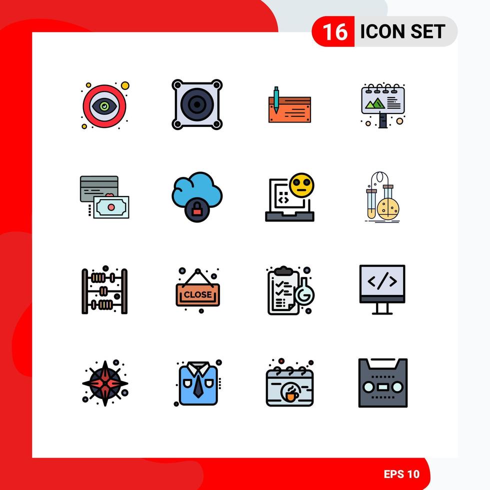 Aktienvektor-Icon-Pack mit 16 Zeilenzeichen und Symbolen für Kartenwerbung, Kontoanzeige, finanziell bearbeitbare kreative Vektordesign-Elemente vektor