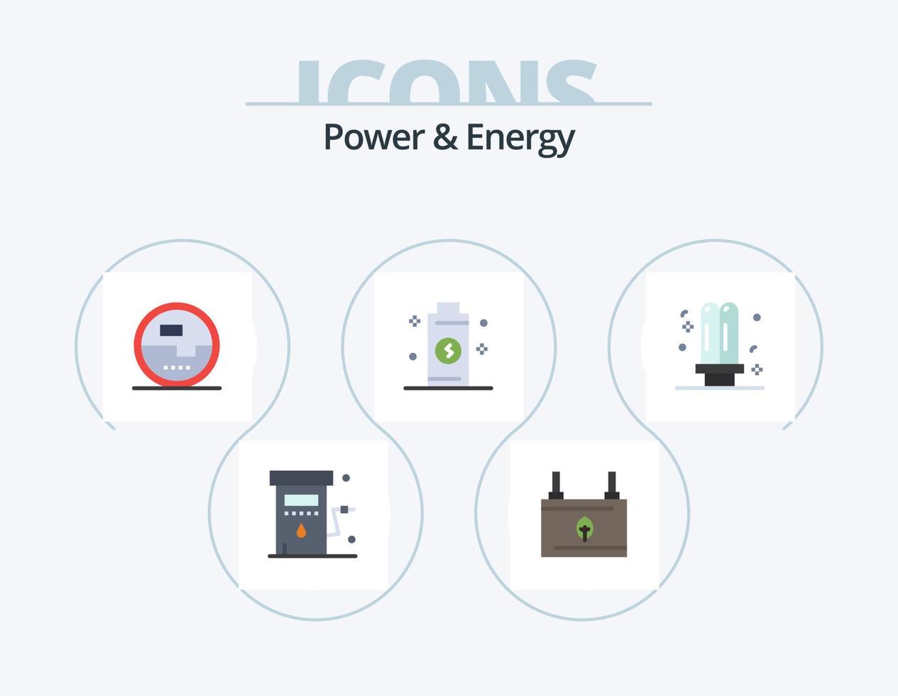 Power und Energie Flat Icon Pack 5 Icon Design. Energie. Batterie. Elektrizität. Leistung. Energie vektor