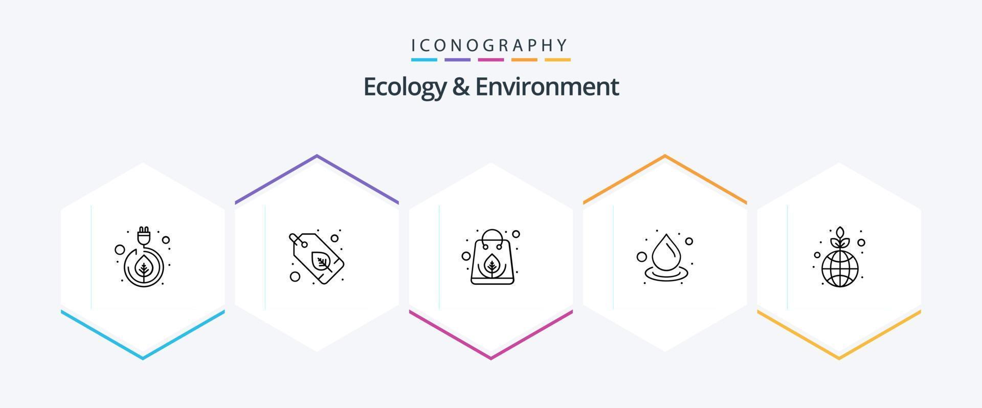 Ökologie und Umwelt 25-Zeilen-Icon-Pack einschließlich Natur. Wiederverwendung. organisch. Reinigung. tropfen vektor