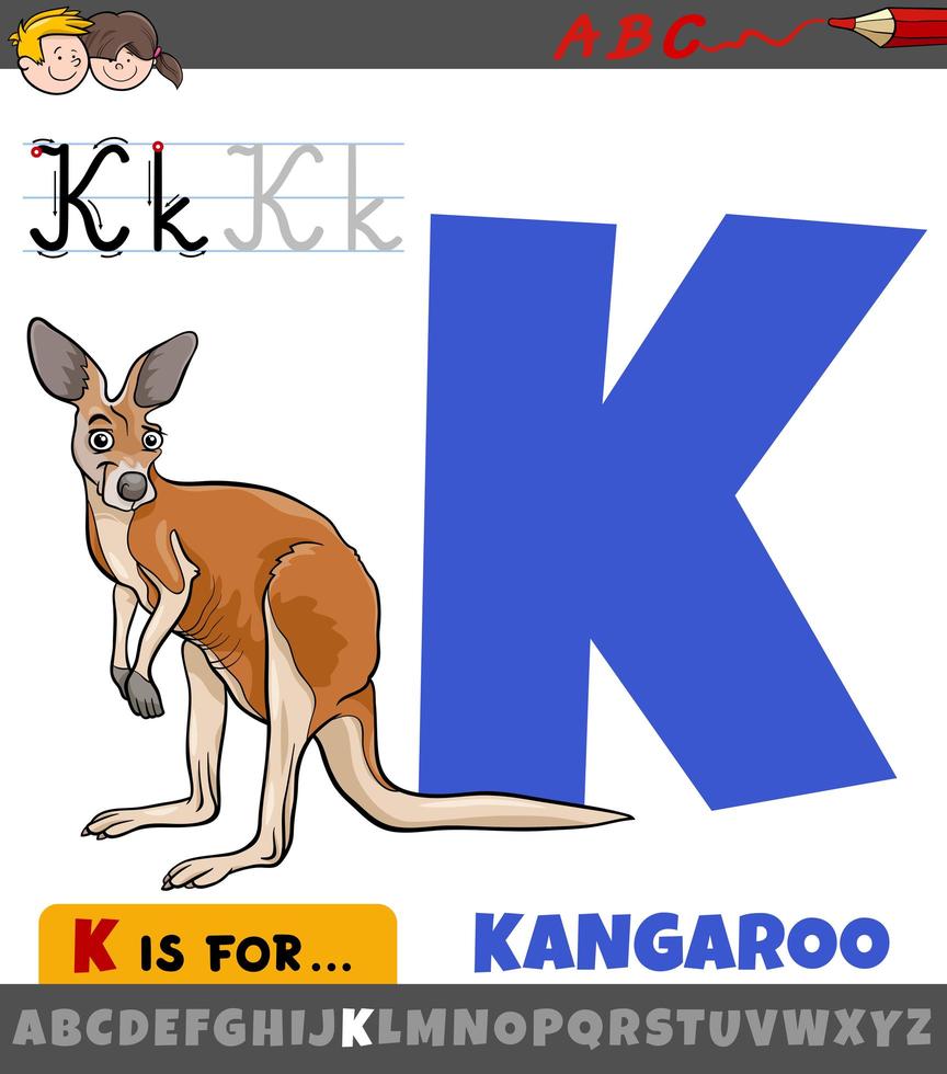 Buchstabe k aus dem Alphabet mit Cartoon-Känguru-Tier vektor