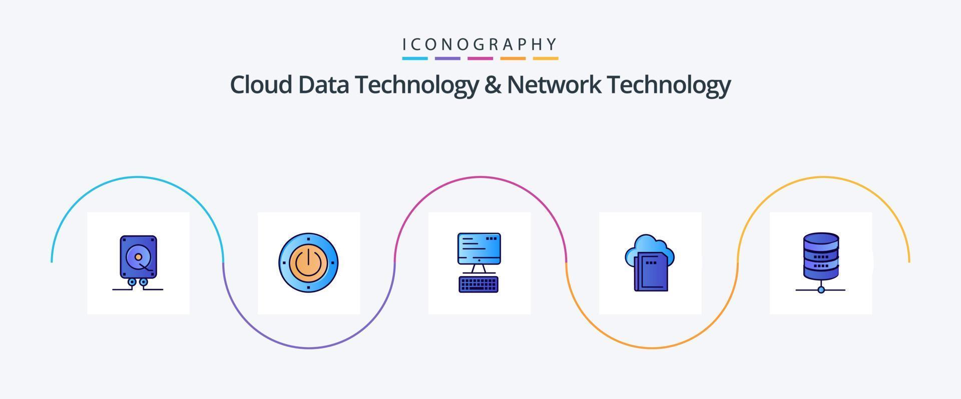 Cloud-Datentechnologie und Netzwerktechnologie-Linie gefülltes flaches 5-Icon-Paket einschließlich Server. Rechnen. Computer. Daten . Wolke vektor