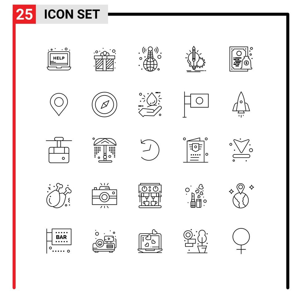 Gruppe von 25 modernen Linien, die für die weltweite Schlüsselidee der Zertifikatslampe gesetzt werden, editierbare Vektordesign-Elemente vektor