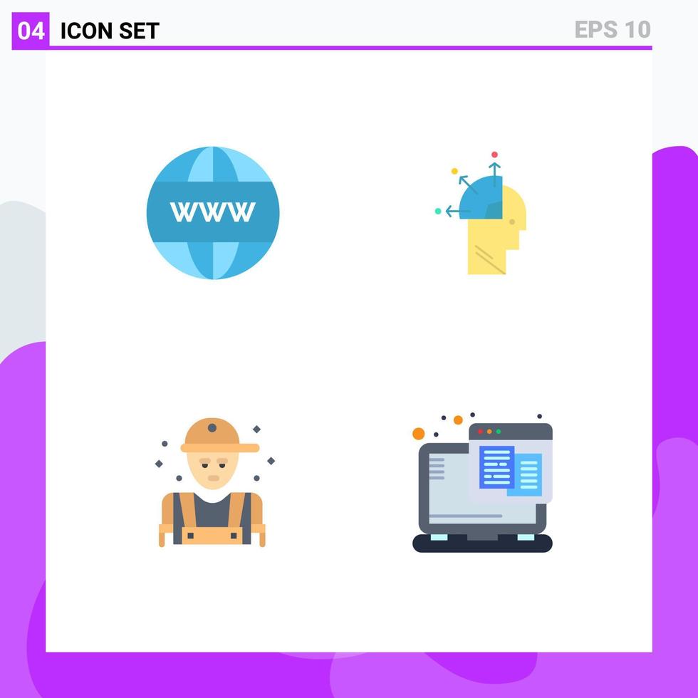Gruppe von 4 flachen Symbolen, Zeichen und Symbolen für Geschäftsmechaniker www Mind Programmierung Klempner editierbare Vektordesign-Elemente vektor