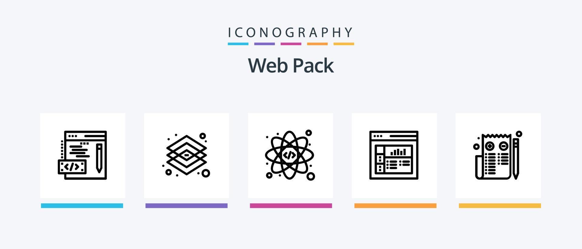 Web Pack Line 5 Icon Pack inklusive Webwartung. Webkonfiguration. kreativ. Web-Fortschritt. Kasten. kreatives Symboldesign vektor