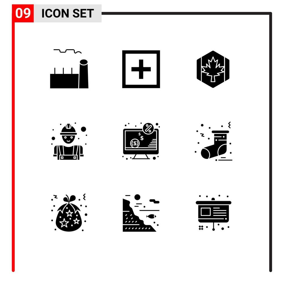9 universell fast glyf tecken symboler av arbetstagare byggare fråga lönn kanada redigerbar vektor design element