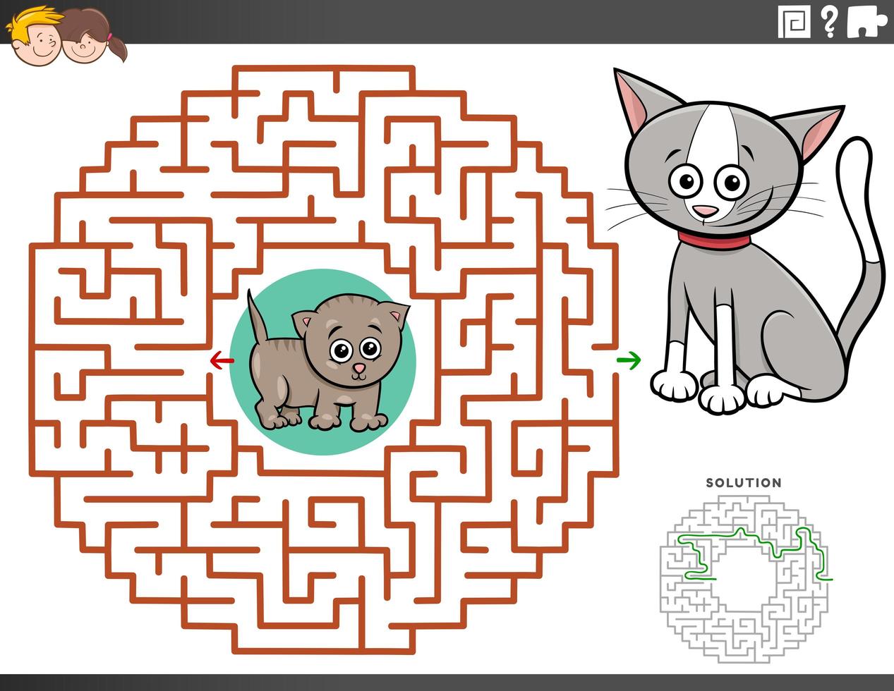 labyrint pedagogiskt spel med kattunge karaktärer vektor