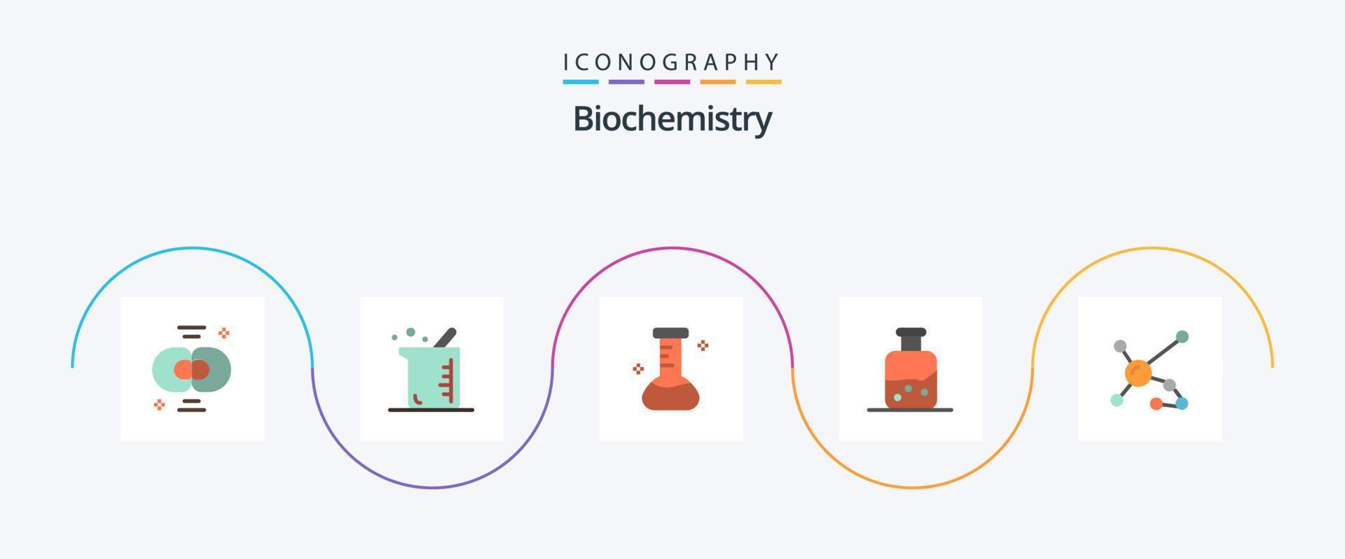 Biochemie Flat 5 Icon Pack inklusive Biochemie. Flasche. Chemie. Wissenschaft. Labor vektor