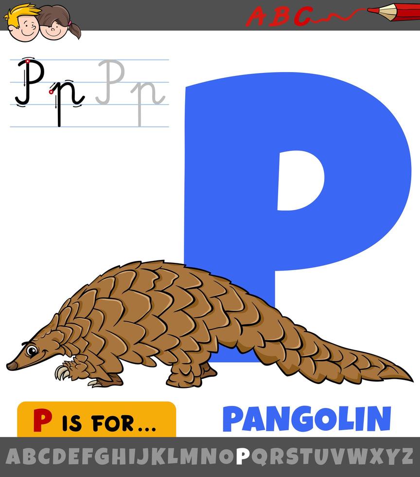 Buchstabe p aus dem Alphabet mit Pangolin-Tiercharakter vektor