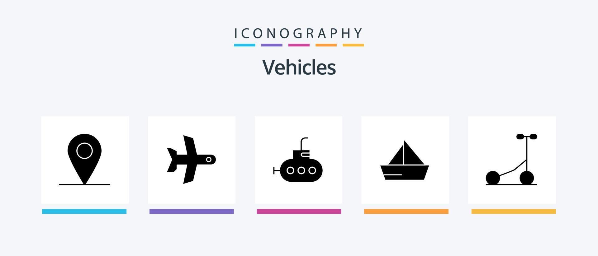 Fahrzeuge Glyphe 5 Icon Pack inklusive . Transport. Boot. Sport. Yacht. kreatives Symboldesign vektor