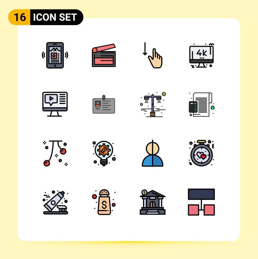 16 thematische Vektor-Flachfarben gefüllte Linien und editierbare Symbole von Computer-TV-Down-Screen handbearbeitbare kreative Vektordesign-Elemente vektor