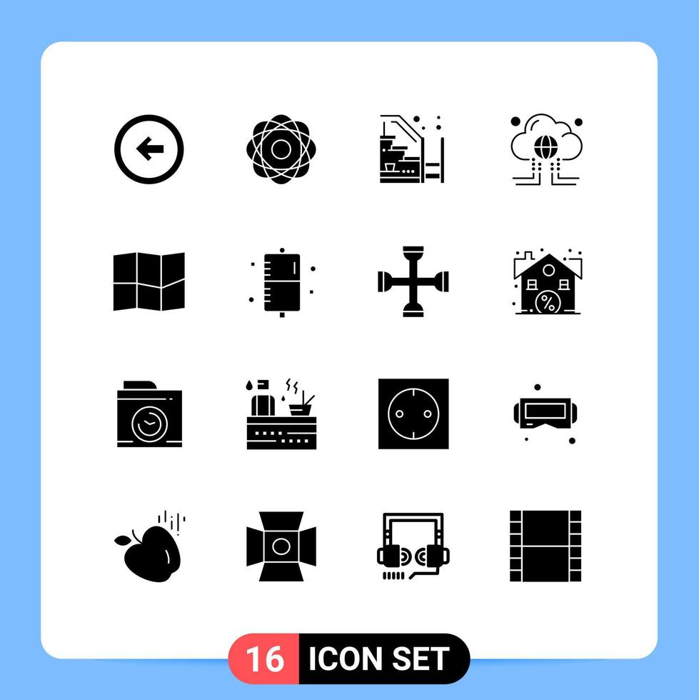 16 användare gränssnitt fast glyf packa av modern tecken och symboler av data moln bana fast egendom trappa redigerbar vektor design element